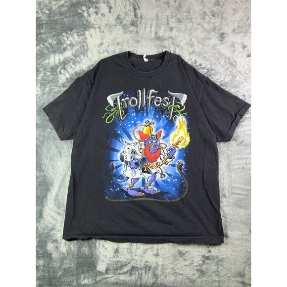 Vintage Trollfest Band T-Shirt XL Metal Folk Graphic Tee‎ Goblin Cartoon - Picture 1 of 7